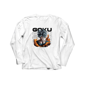 Genteez Goku Digital Printed Full Sleeves T Shirt For Men-White-Medium
