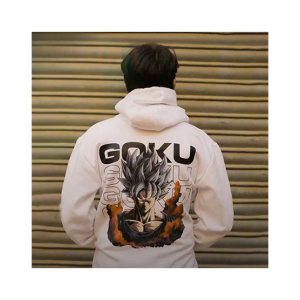 Genteez Goku Digital Printed Pullover Hoodie For Men-White-Extra Large
