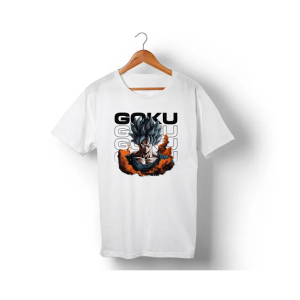 Genteez Goku Digital Printed T Shirt For Men-White-Medium