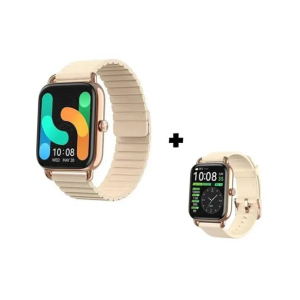 Haylou RS4 Plus Smart Watch With Dual Straps (Magnetic + Silicone)-Gold