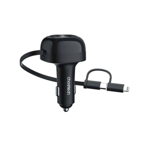 Choetech 75W Car Charger With Retractable 2 in 1 USB-C + Lightning Cable (TC0036)