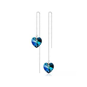 SS Mart Heart Crystal Long Drop Earrings Silver