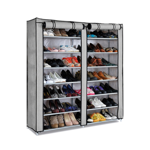 Israr Mall Double Door Metal Shoe Rack With Zipped Doors - Grey