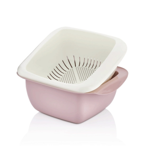 Qlux Bowl And Strainer Pink/Cream (L-00450)