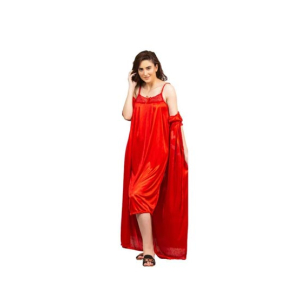 MBN Textile Ladies Silk Nighty Red - 2 Pcs