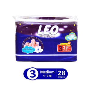 Leo Blue Baby Diaper Regular Medium 4-9 KG Pack Of 28