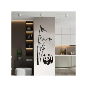 LookNBuy 3D Mirror Panda Bamboo Acrylic Wall Stickers Art (0091)-Black