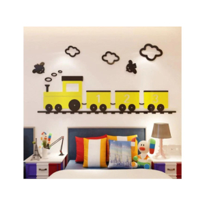 LookNBuy Cartoon Train Wall Art (0088)-Yellow