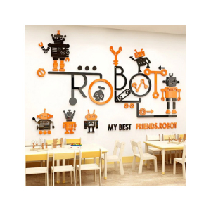 LookNBuy My Best Friend Robot Acrylic Wall Art (0034)-Orange