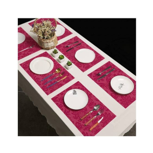 Maguari Luxurious Jacquard 6 Person Dining Table Mats Dark Pink