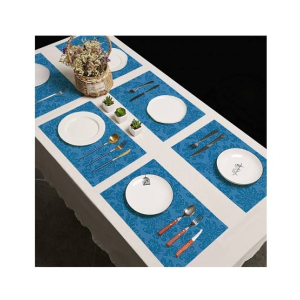Maguari Luxurious Jacquard 6 Person Dining Table Mats Sky Blue