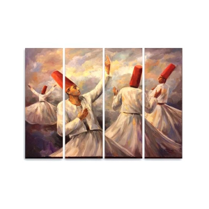 Maguari Sufi Oil Painting Synthetic Canvas Small Wall Frame 4 Pcs (0676)