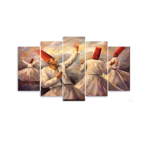 Maguari Sufi Oil Painting Synthetic Canvas Small Wall Frame 5 Pcs (0677)