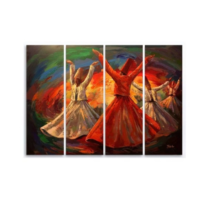Maguari Sufi Red Oil Painting Synthetic Canvas Small Wall Frame 4 Pcs (0679)