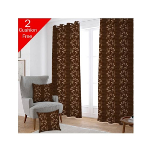 Maguari Taffeta Embriodery Curtain With Cushion Cover 2 Pcs Brown Flower