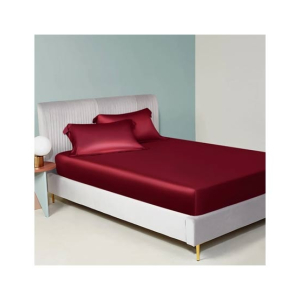 Maguari Silk Fitted King Bed Sheet With Pillow Covers Maroon