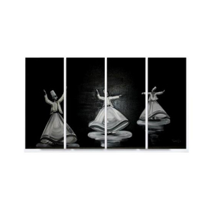 Maguari Sufism Canvas Medium Wall Frame 4 Pcs Black & White (0709)