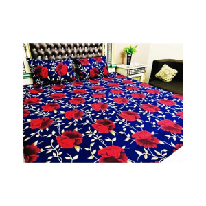Araaish King Size Cotton Bedsheet Set - 3 Pcs-Navy Blue