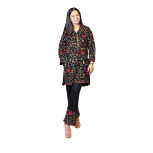 Azhari Traders Multi Shirt With Embroidery Trouser 2Pcs  -Black