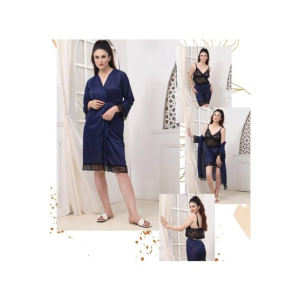 MBN Textile Ladies Silk Nighty Blue - 3 Pcs