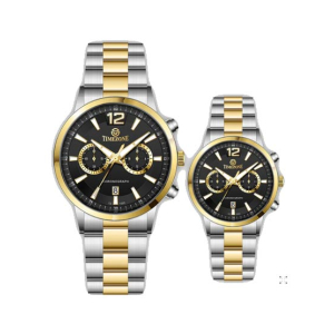 Timezone Oblique Pulse Watch For Men Two Tone Golden (TZ-1323)-Black