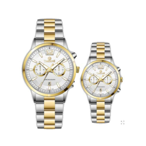 Timezone Oblique Pulse Watch For Men Two Tone Golden (TZ-1323)-White