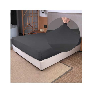 Rainbow Linen Jersey Fitted Bed Sheet Queen Size Anthracite (RHP110)