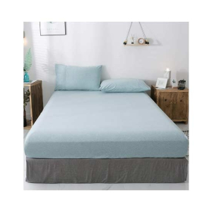 Rainbow Linen Jersey Fitted Bed Sheet Queen Size Light Blue (RHP111)