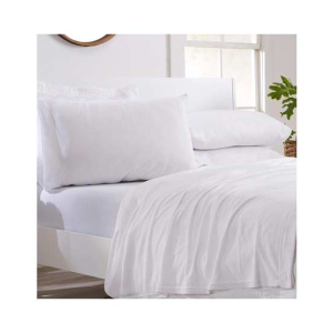 Rainbow Linen Jersey Fitted Bed Sheet Queen Size White (RHP114)
