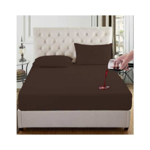 Rainbow Linen Water Proof Fitted Bed Sheet Dark Brown (King Size)