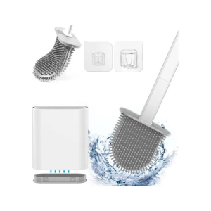 Raza Shop Silicone Long Handle Brush with Holder For Toilet 