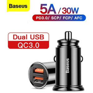 BASEUS 30W Dual Ports QC + QC USB Fast Charging Car Charger - Black