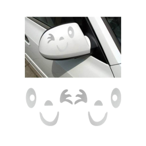 Wish Hub Smiling Blink Winks Face Car Sticker Silver