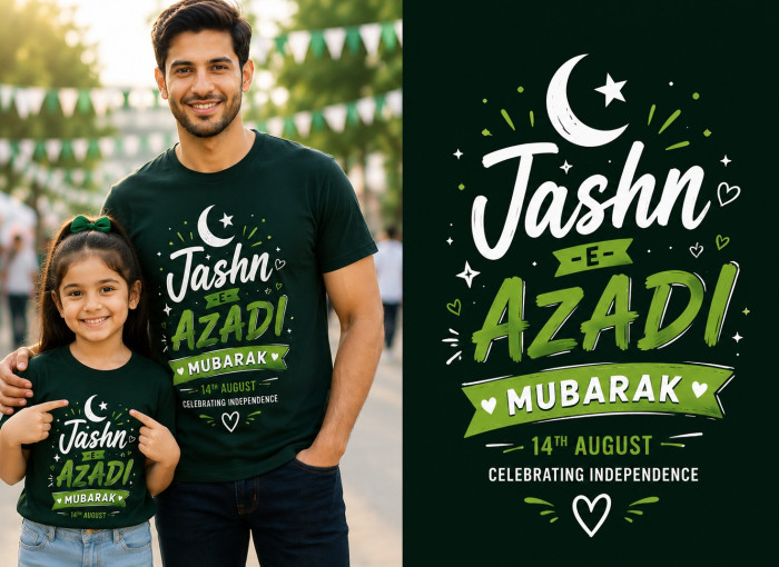 iShopping - Genzshop Jashn-e-Azadi Mubarak Premium Graphic T-Shirt-Large