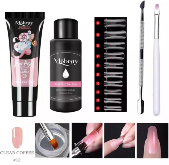 iShopping - 5pcs/Set Poly Gel Nail Polish Kit For Nail Extensions  - Clear Coffee
