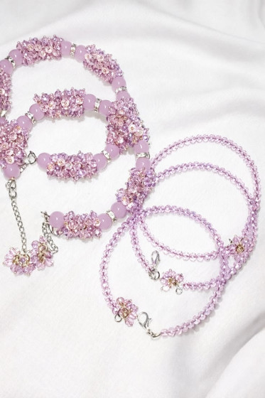 iShopping - Floral Beaded Gajra Jewelry Set For Women Lavender