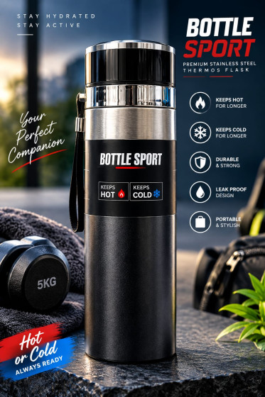 iShopping - D.A Stainless Steel Thermos Flask Water Bottle Black