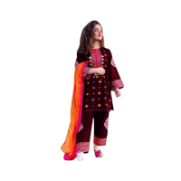 RG Shop 2 PC Embroidery Shirt &amp;amp;amp; Trouser for Women.-Red