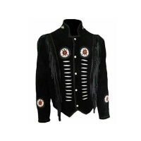 Toor Traders Handmade Fringe Leather Jacket For Men - Black-Medium