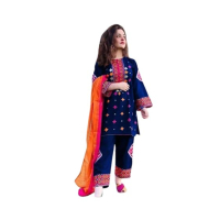 RG Shop 2 PC Embroidery Shirt &amp;amp;amp; Trouser for Women.-Blue