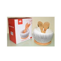 Easy Shop Salad Bowl with 2 Wooden Spoon And Stand