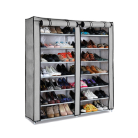 Israr Mall Double Door Metal Shoe Rack With Zipped Doors - Grey