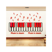 LookNBuy Piano With Sound Waves Wall Art (0031)-Red