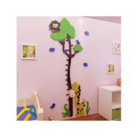 LookNBuy Tree With Monkey And Girafee Height Scale Wall Art (0032)