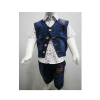 Madina Fashion Denim Shot And Shirt With Denim Waistcoat For Boys (Su-00003)