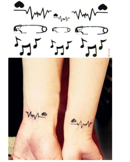 iShopping - Muzamil Store Electrocardio Heart and Music Tattoo Stickers