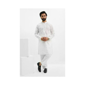 Elegance Republic Embroidered Kurta Trouser Pastel White (1020)