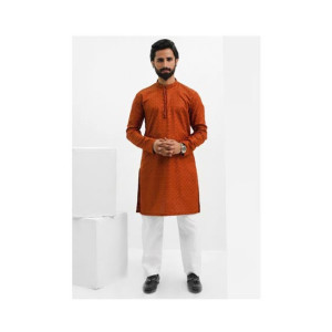 Elegance Republic Embroidered Kurta Trouser Brick Orange (1022)