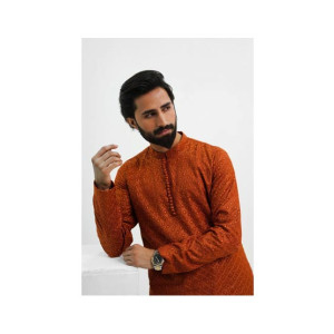 Elegance Republic Embroidered Kurta Trouser Brick Orange (1022)