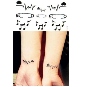 Muzamil Store Electrocardio Heart and Music Tattoo Stickers